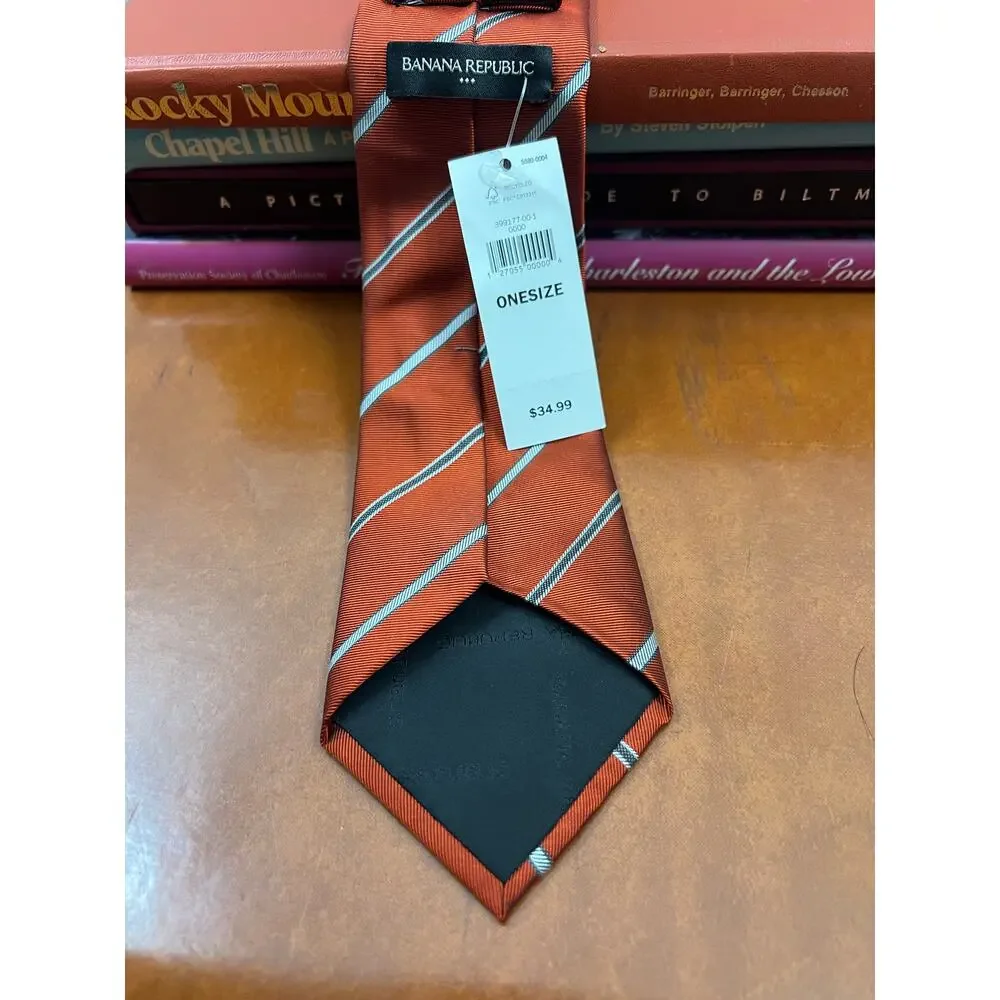 NWT‎ Banana Republic Orange Diagonal Stripe Tie One Size Silk Blend